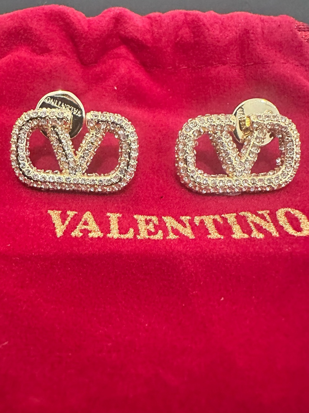 Valentino Crystal VLogo Stud Earrings - Gold